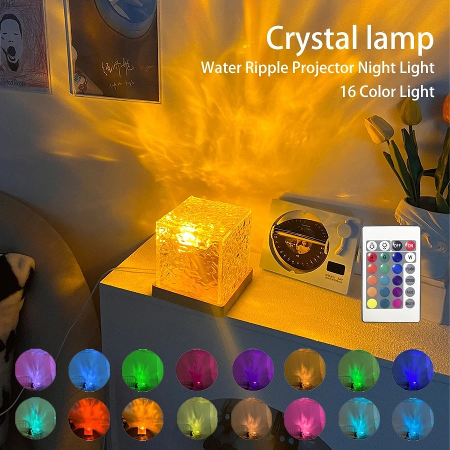 LED Water Ripple Ambient Lamp – RGB Crystal Projection Night Light