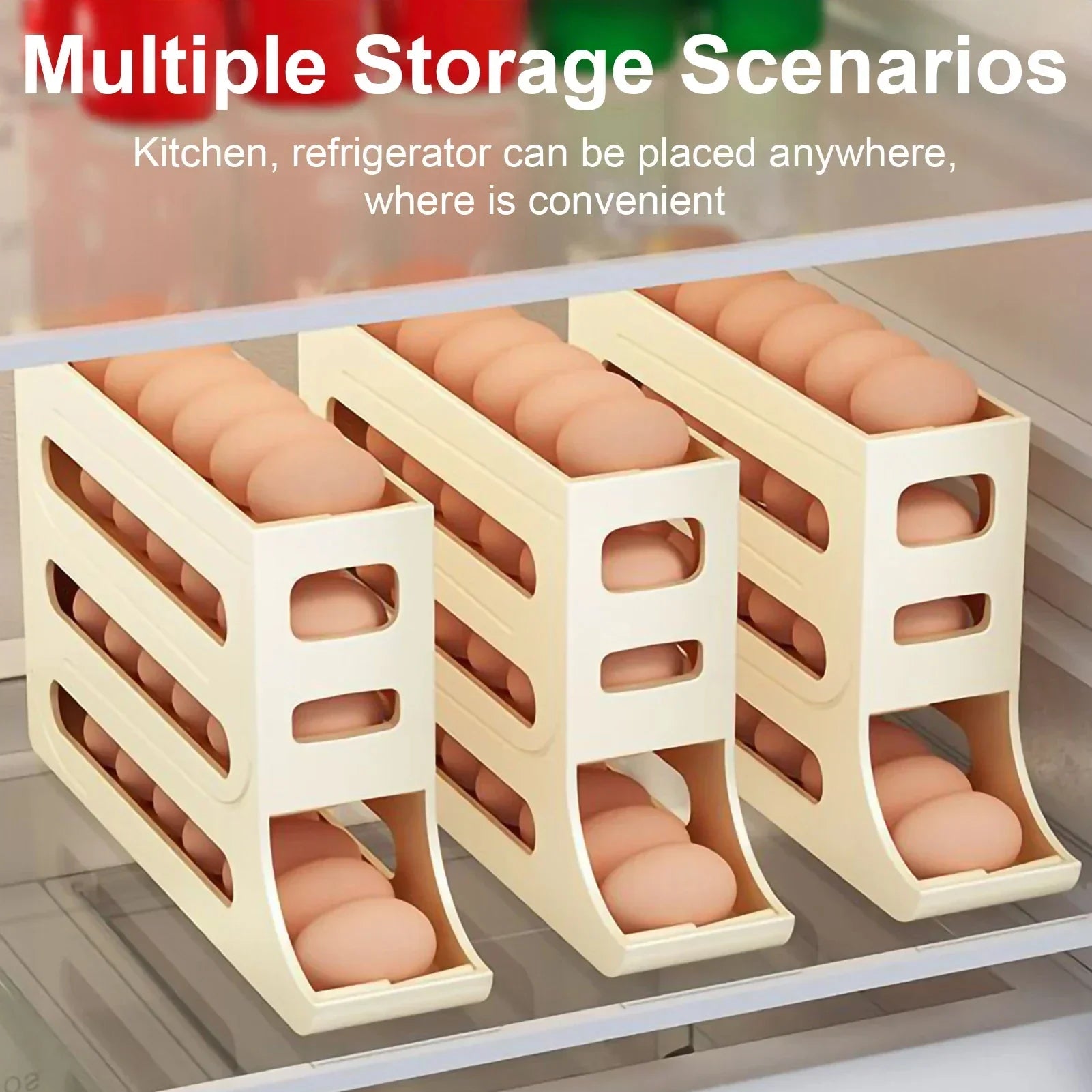 Automatic Rolling Egg Holder for Refrigerator – 4 Layer Egg Organizer