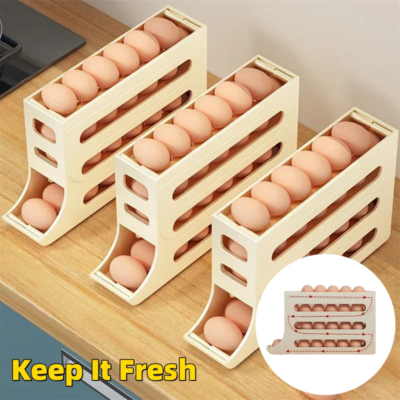 Automatic Rolling Egg Holder for Refrigerator – 4 Layer Egg Organizer