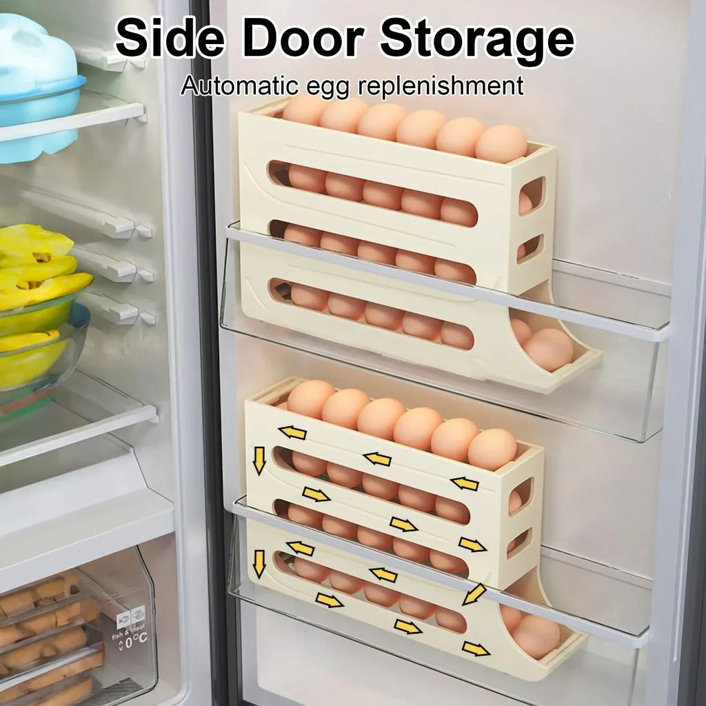 Automatic Rolling Egg Holder for Refrigerator – 4 Layer Egg Organizer